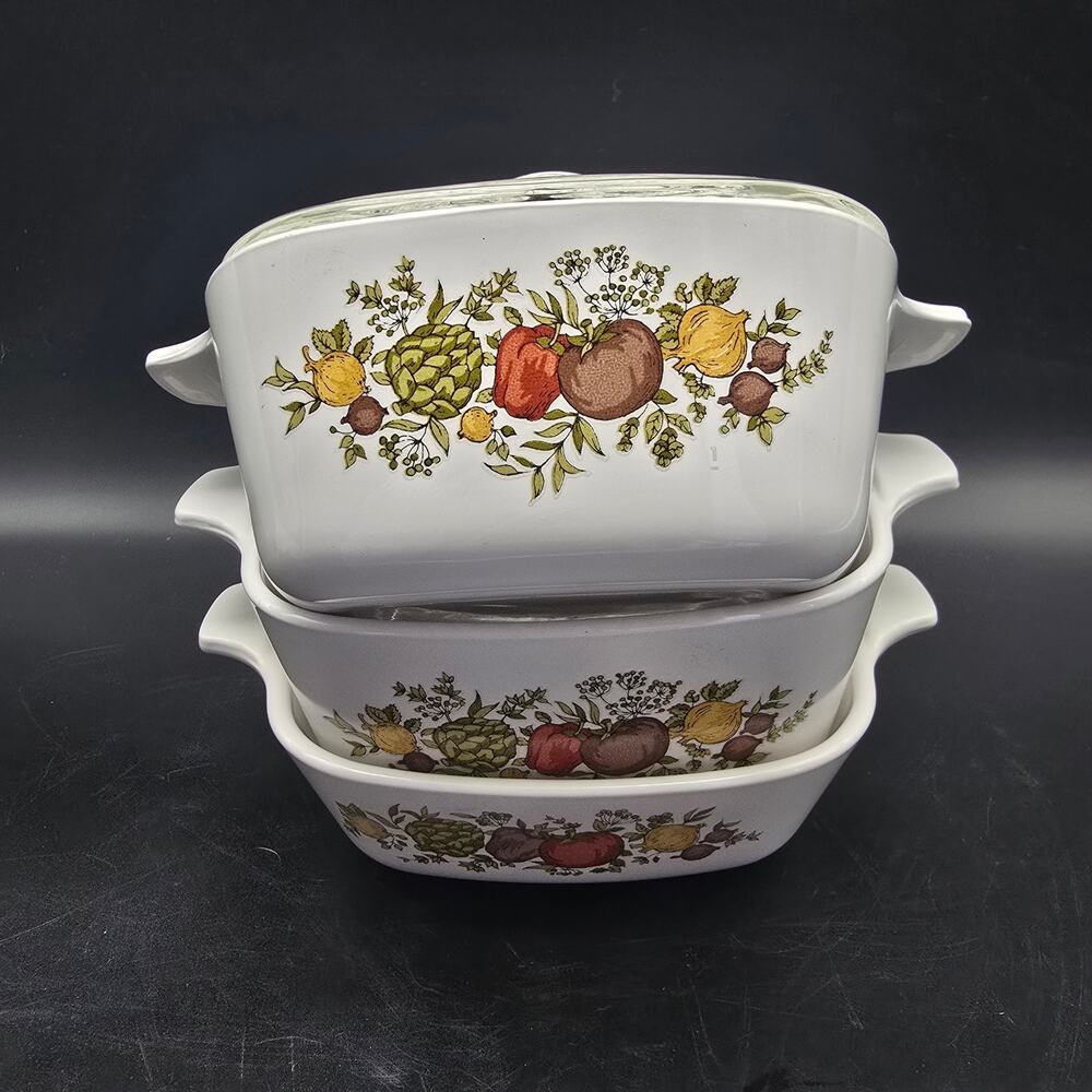 Corningware Spice of Life Small Casserole Dish Set Bakeware Vintage 1970s